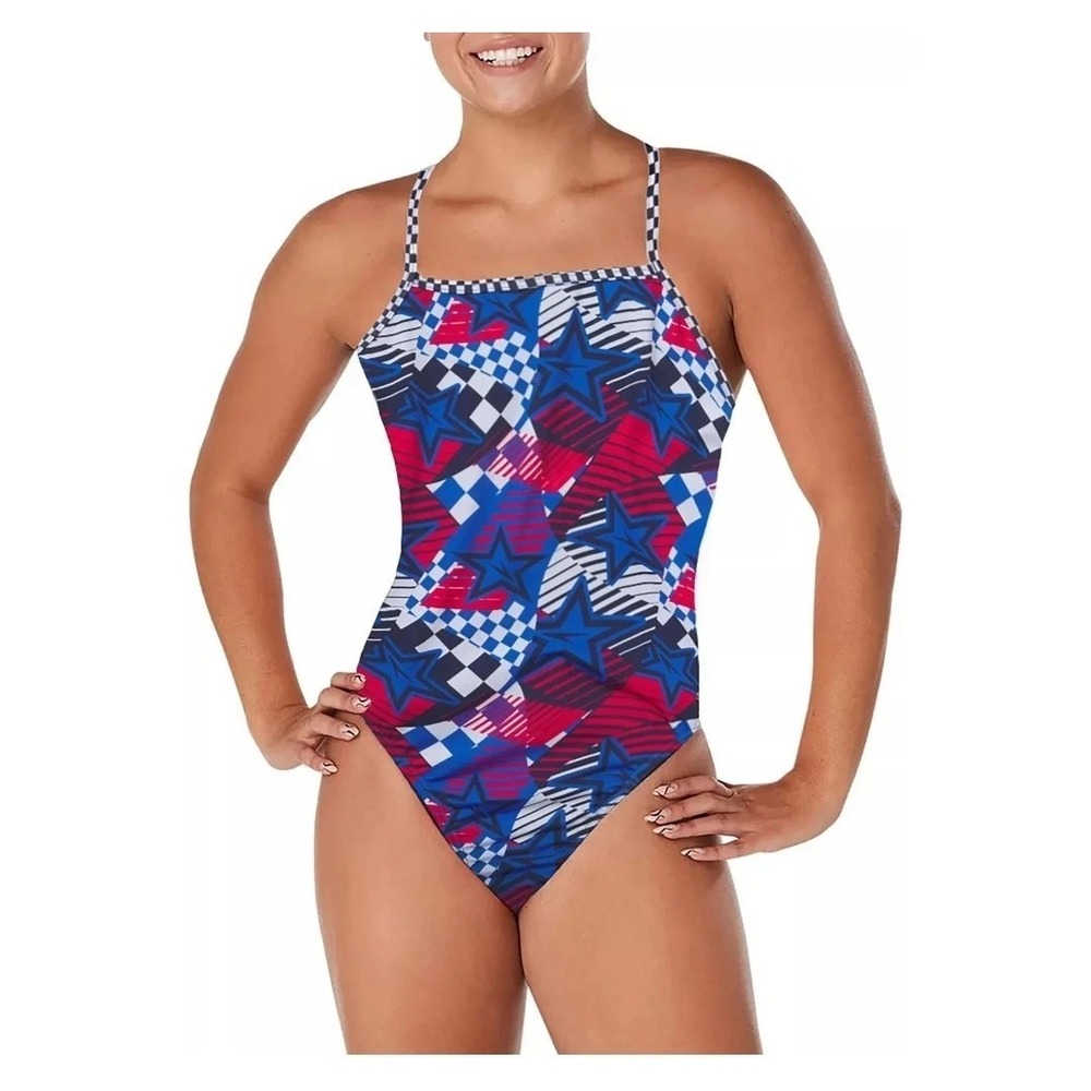 Speedo Overdrive Double Crossback One‎ Piece Swimsuit Women's 32 Tru Cobalt NWT